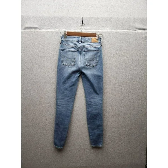 American Eagle Womens The Dream Jean Distressed Skinny Fit Blue Denim Jeans - Picture 4 of 7